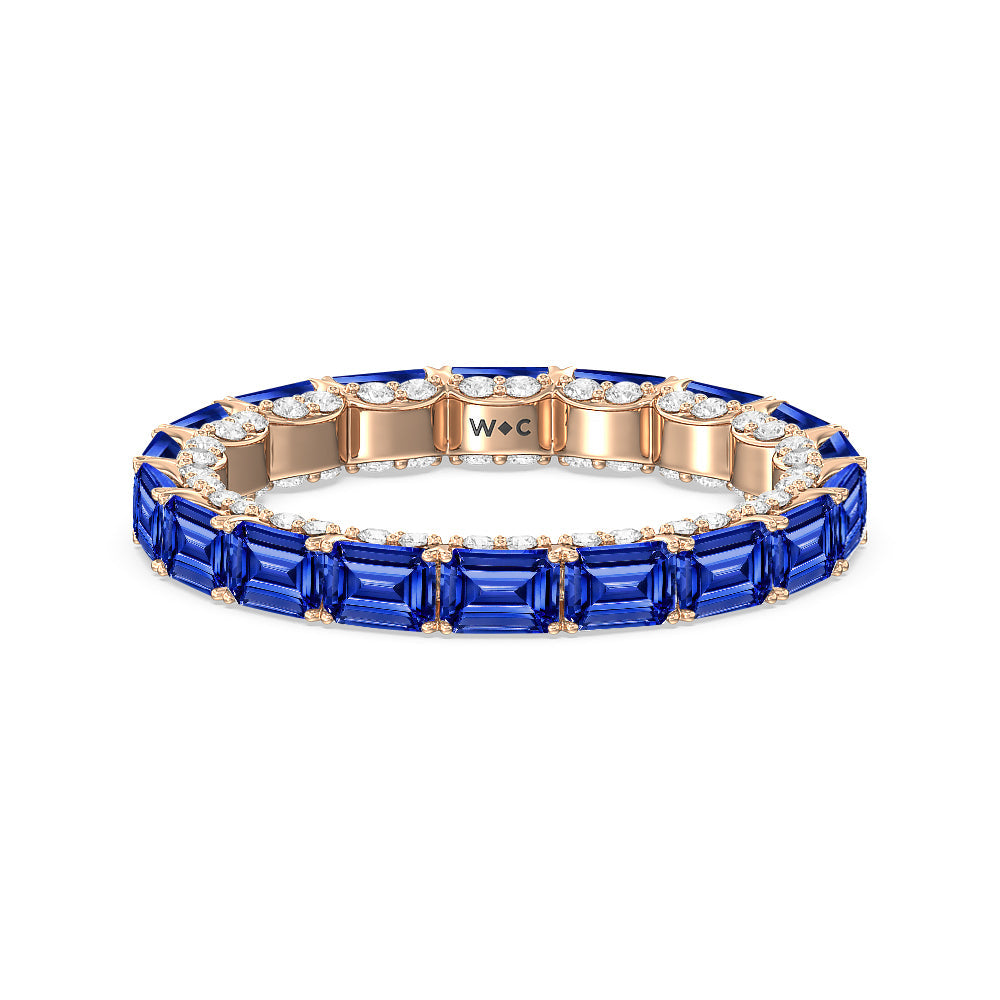 East-West Created Sapphire Emerald Split Prong Studded Gallery Eternity Ring with 14KT Rose Gold Cut Diamond in 14KT Rose Gold view 1
