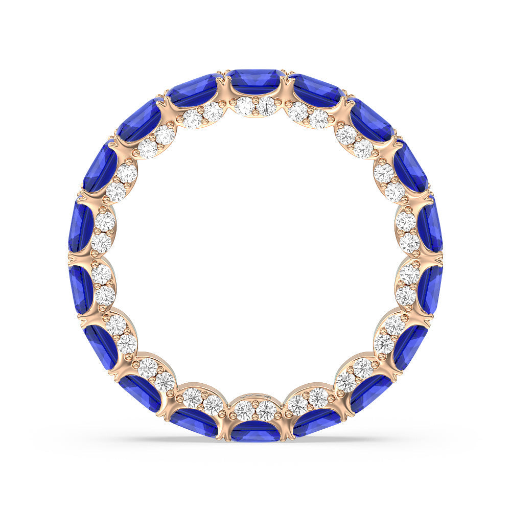 East-West Created Sapphire Emerald Split Prong Studded Gallery Eternity Ring with 14KT Rose Gold Cut Diamond in 14KT Rose Gold view 3
