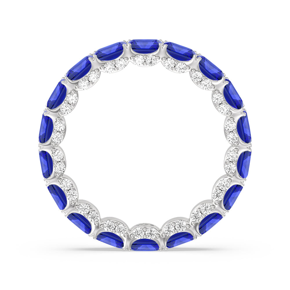 East-West Created Sapphire Emerald Split Prong Studded Gallery Eternity Ring with 14KT White Gold Cut Diamond in 14KT White Gold view 3
