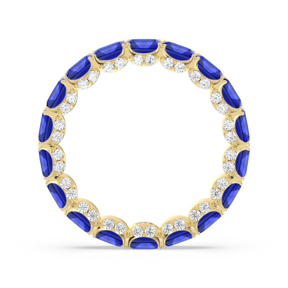 East-West Created Sapphire Emerald Split Prong Studded Gallery Eternity Ring with 14KT Yellow Gold Cut Diamond in 14KT Yellow Gold view 3
