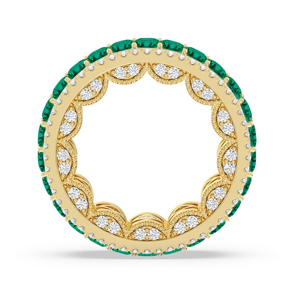 The Greenpoint Created Emerald Princess Eternity Ring with 14KT Yellow Gold Cut Diamond in 14KT Yellow Gold view 3
