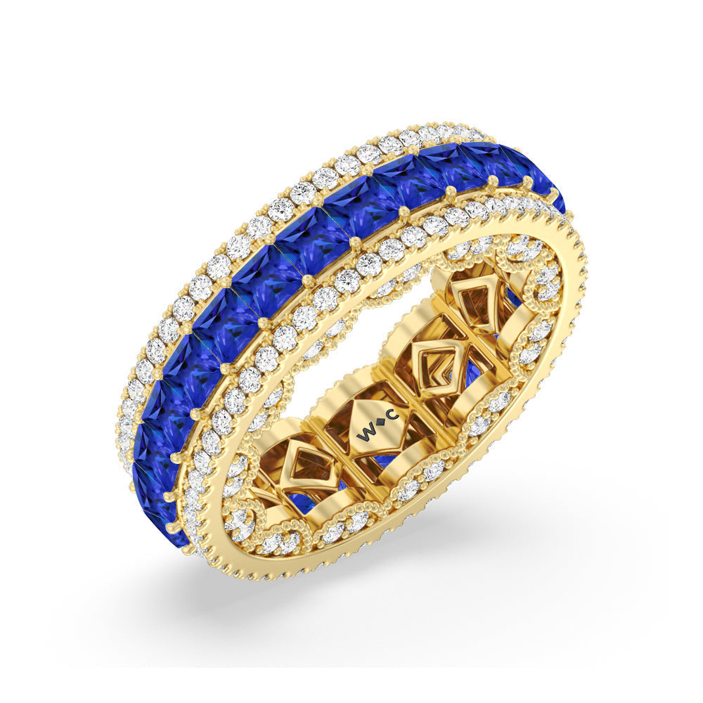 The Greenpoint Created Sapphire Princess Eternity Ring with 14KT Yellow Gold Cut Diamond in 14KT Yellow Gold view 2
