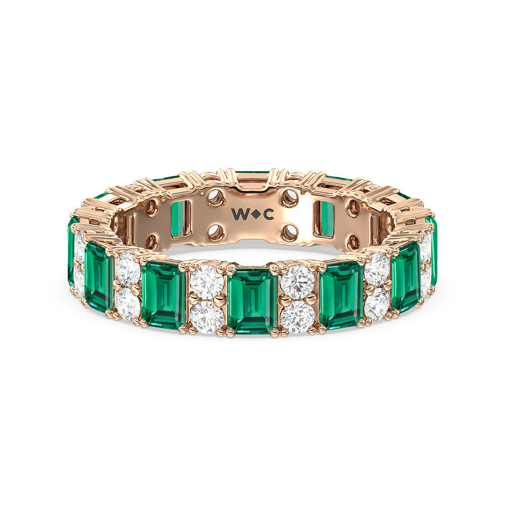 Created Emerald & Rounds Station Eternity Ring with 14KT Rose Gold Cut Diamond in 14KT Rose Gold view 1
