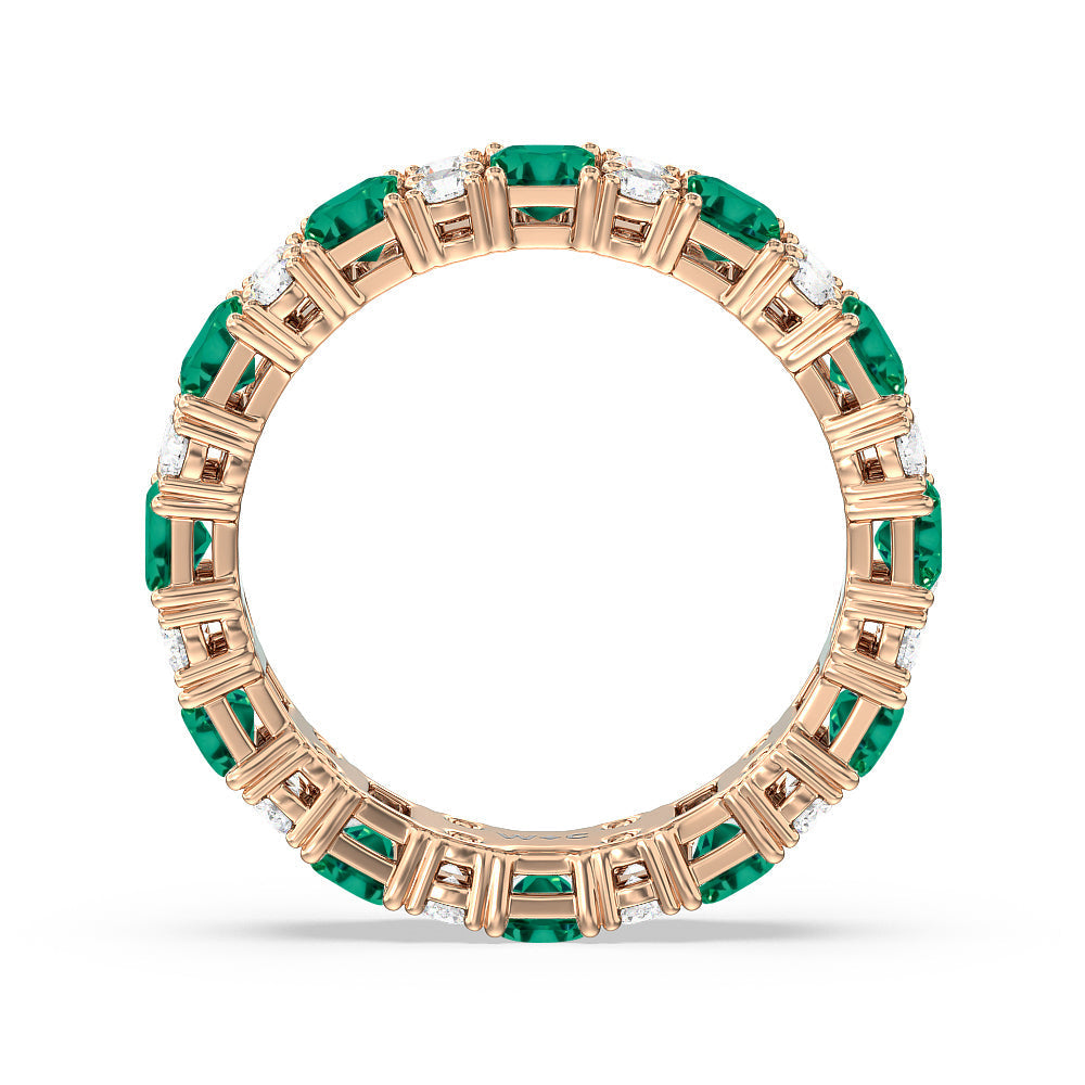 Created Emerald & Rounds Station Eternity Ring with 14KT Rose Gold Cut Diamond in 14KT Rose Gold view 3
