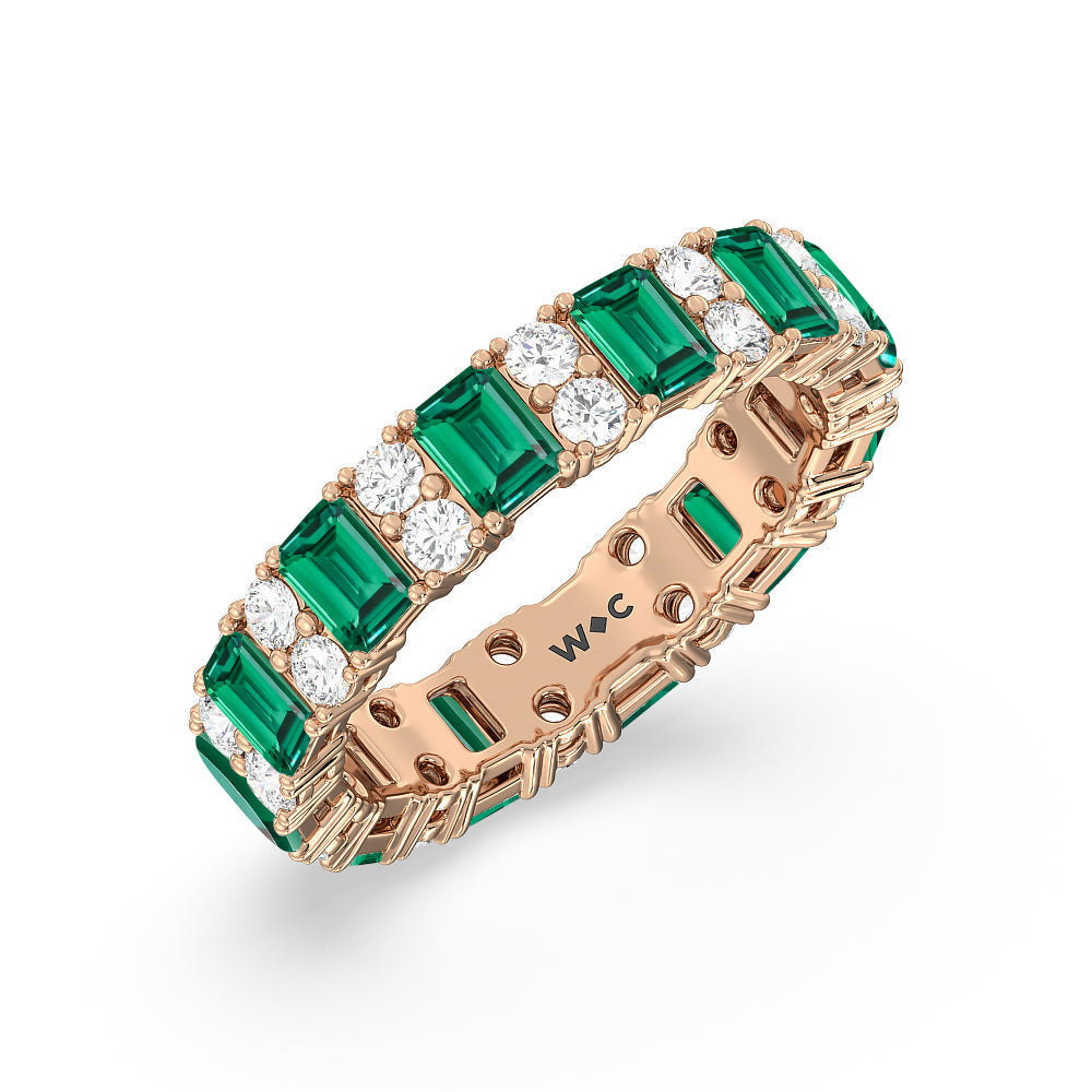 Created Emerald & Rounds Station Eternity Ring with 14KT Rose Gold Cut Diamond in 14KT Rose Gold view 2
