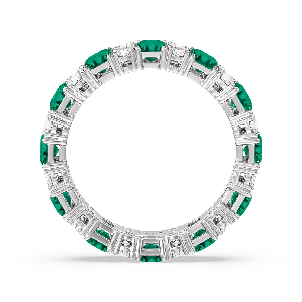 Created Emerald & Rounds Station Eternity Ring with 14KT White Gold Cut Diamond in 14KT White Gold view 3
