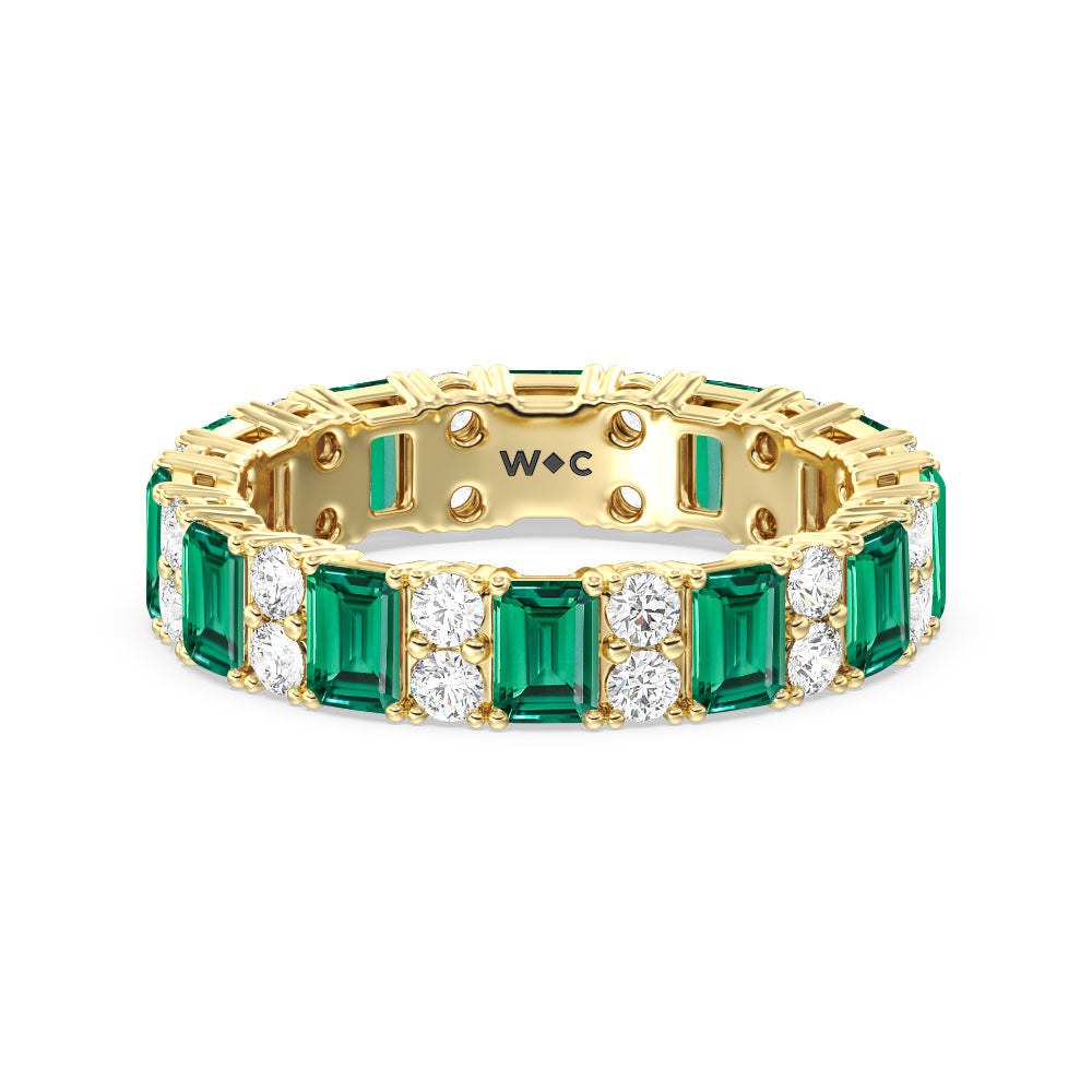 Created Emerald & Rounds Station Eternity Ring with 14KT Yellow Gold Cut Diamond in 14KT Yellow Gold view 1
