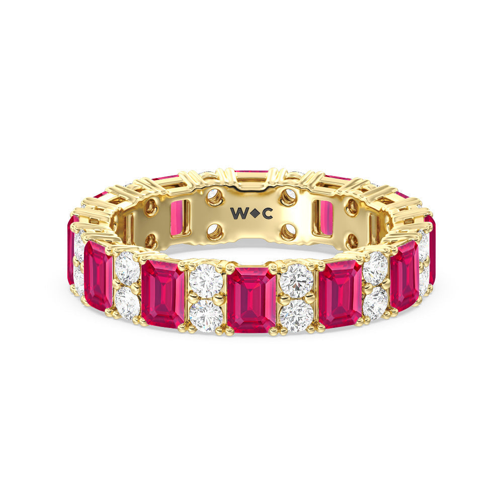 Created Ruby Emeralds & Rounds Station Eternity Ring with 14KT Yellow Gold Cut Diamond in 14KT Yellow Gold view 1
