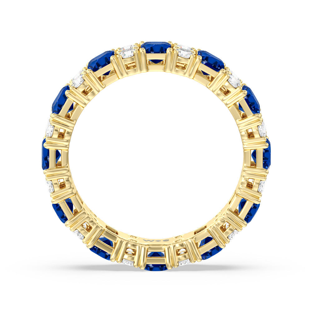 Created Sapphire Emeralds & Rounds Station Eternity Ring with 14KT Yellow Gold Cut Diamond in 14KT Yellow Gold view 3
