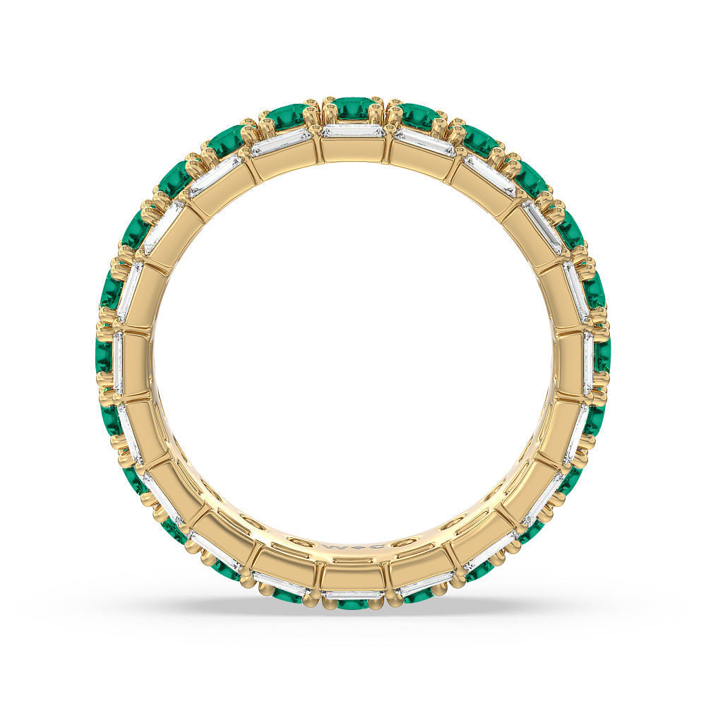 Baguette Edge and Created Emerald Round Stones Eternity Ring with 14KT Yellow Gold Cut Diamond in 14KT Yellow Gold view 3

