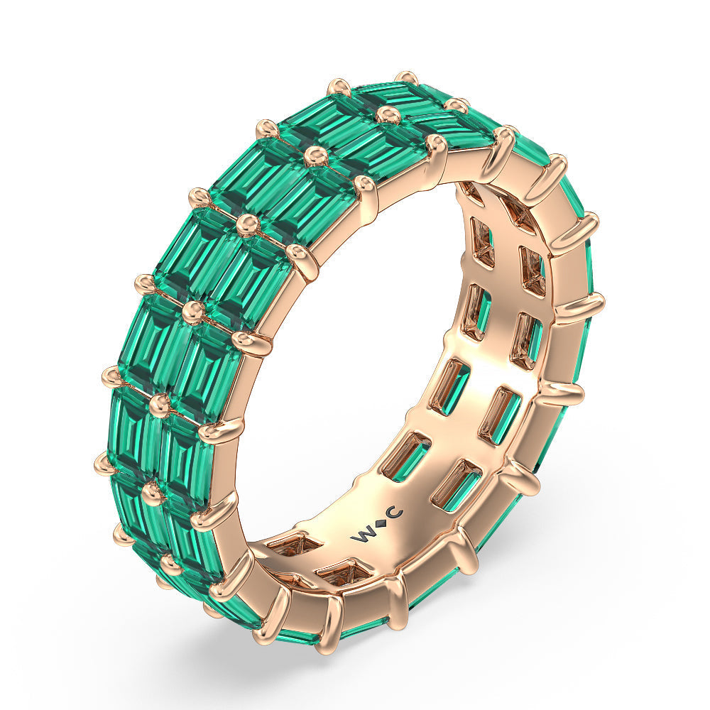 Two Row East West Created Emerald Eternity Ring with 14KT Rose Gold Cut Diamond in 14KT Rose Gold view 2
