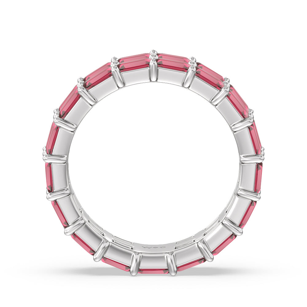 Two Row East West Created Ruby Emerald  Eternity Ring with 14KT White Gold Cut Diamond in 14KT White Gold view 3
