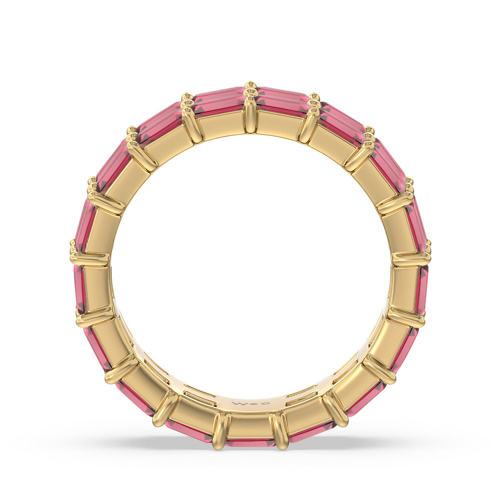 Two Row East West Created Ruby Emerald  Eternity Ring with 14KT Yellow Gold Cut Diamond in 14KT Yellow Gold view 2
