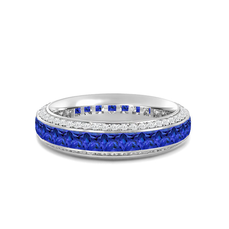Pave Sides and Created Sapphire Princess Eternity Ring with 14KT White Gold Cut Diamond in 14KT White Gold view 1
