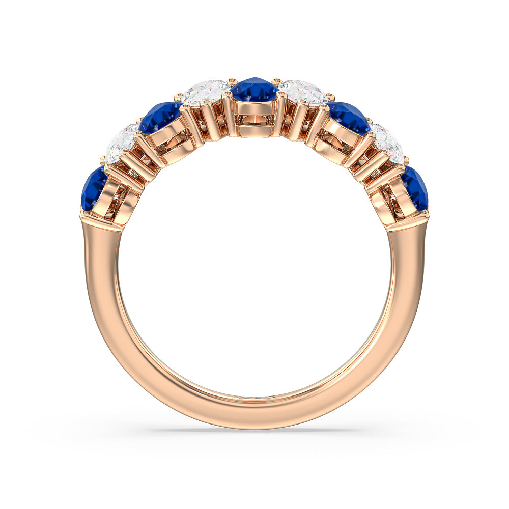 North-South Created Sapphire Pear and Diamond Anniversary Ring with 14KT Rose Gold Cut Diamond in 14KT Rose Gold view 3
