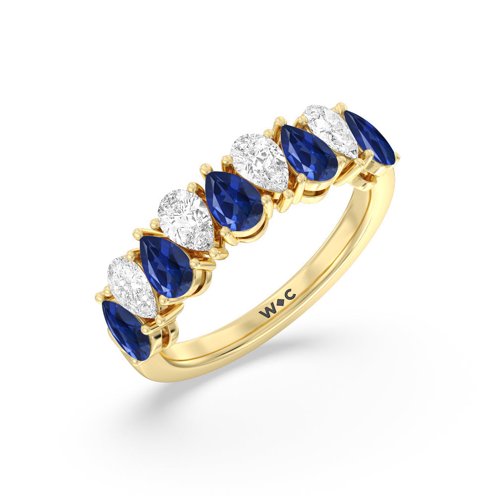 North-South Created Sapphire Pear and Diamond Anniversary Ring with 14KT Yellow Gold Cut Diamond in 14KT Yellow Gold view 2
