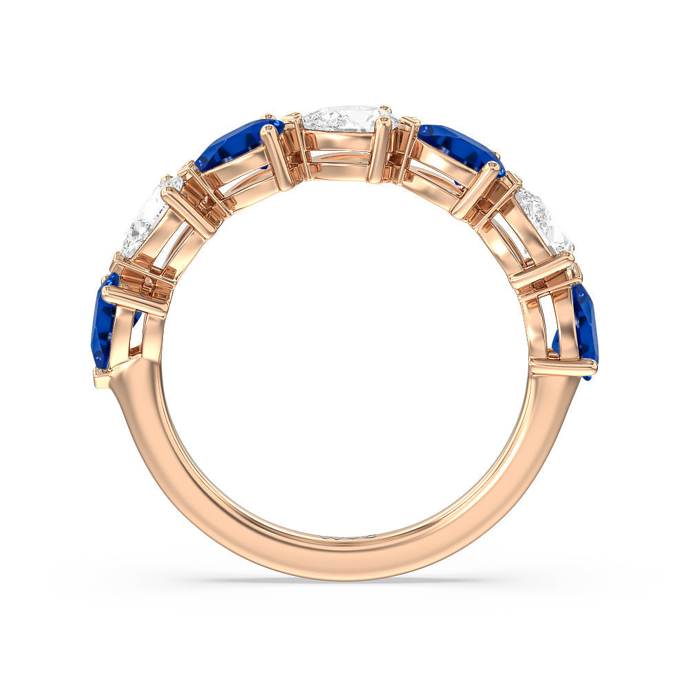 Trailing Created Sapphire Pear and Diamond Anniversary Ring with 14KT Rose Gold Cut Diamond in 14KT Rose Gold view 3

