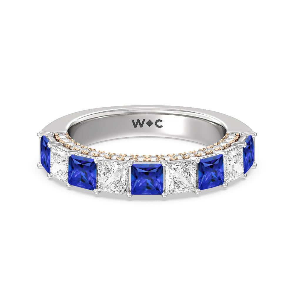 Alternate Created Sapphire Princess and Diamond Palace Anniversary Ring with 14KT Rose Gold Cut Diamond in 14KT Rose Gold view 1
