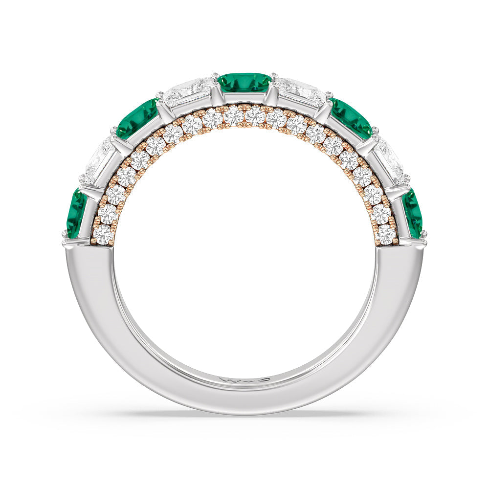 Alternate Created Emerald Princess Shape and Diamond Palace Anniversary Ring with 14KT Rose Gold Cut Diamond in 14KT Rose Gold view 3
