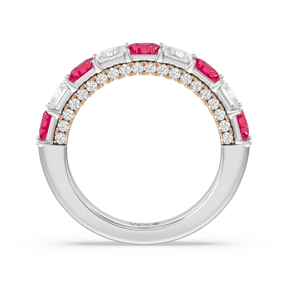 Alternate Created Ruby Princess and Diamond Palace Anniversary Ring with 14KT Rose Gold Cut Diamond in 14KT Rose Gold view 3
