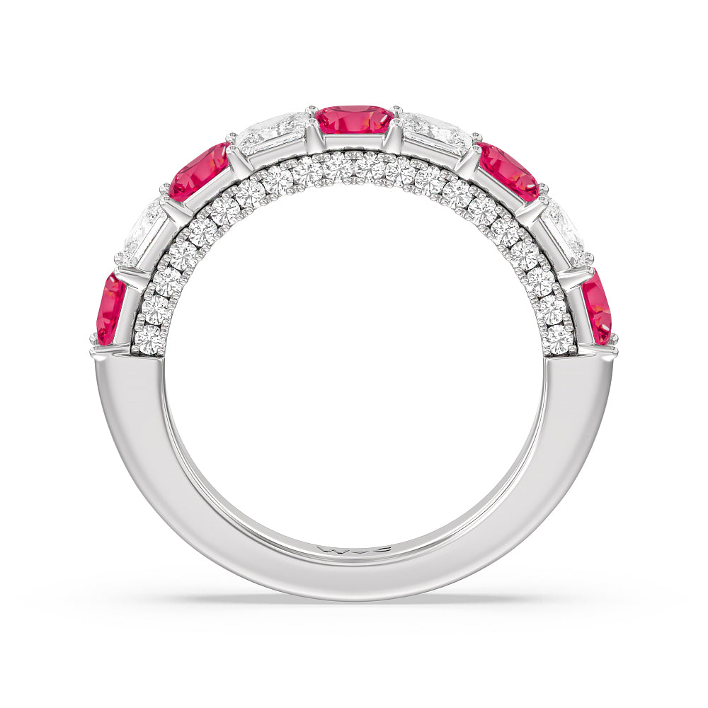 Alternate Created Ruby Princess and Diamond Palace Anniversary Ring with 14KT White Gold Cut Diamond in 14KT White Gold view 3
