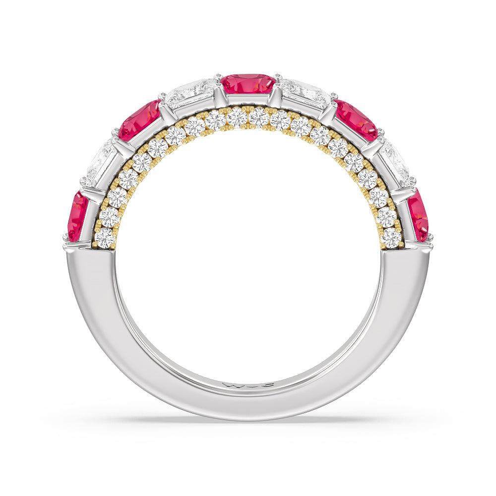 Alternate Created Ruby Princess and Diamond Palace Anniversary Ring with 14KT Yellow Gold Cut Diamond in 14KT Yellow Gold view 3
