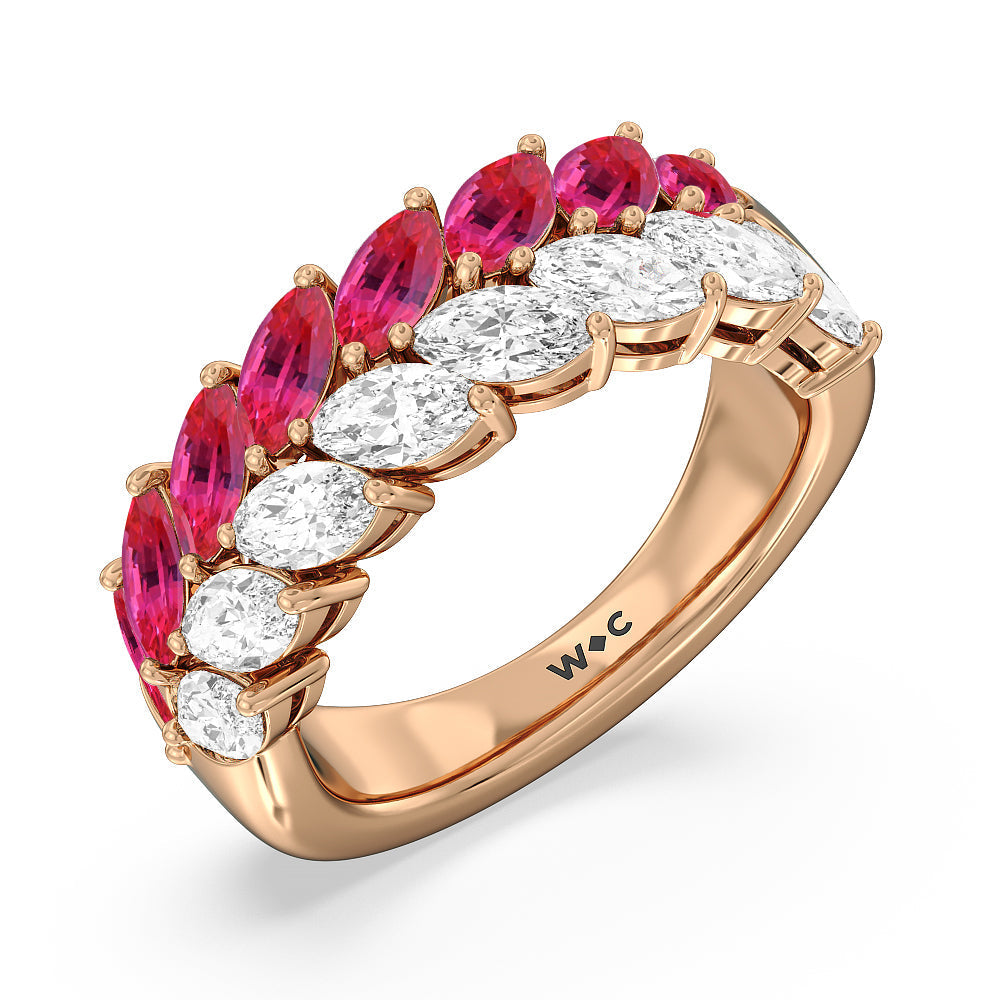 Created Ruby and Diamond Edge Anniversary Ring with 14KT Rose Gold Cut Diamond in 14KT Rose Gold view 2
