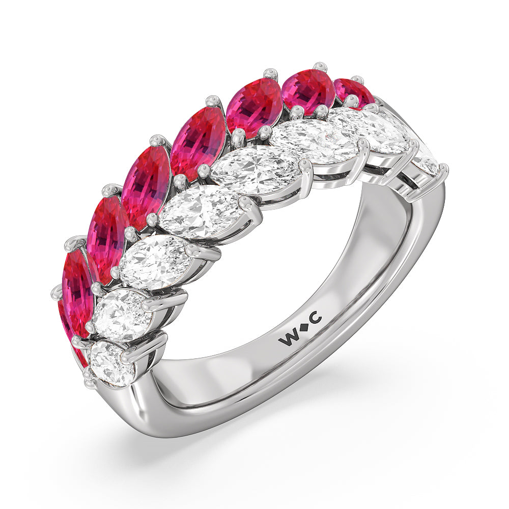 Created Ruby and Diamond Edge Anniversary Ring with 14KT White Gold Cut Diamond in 14KT White Gold view 2
