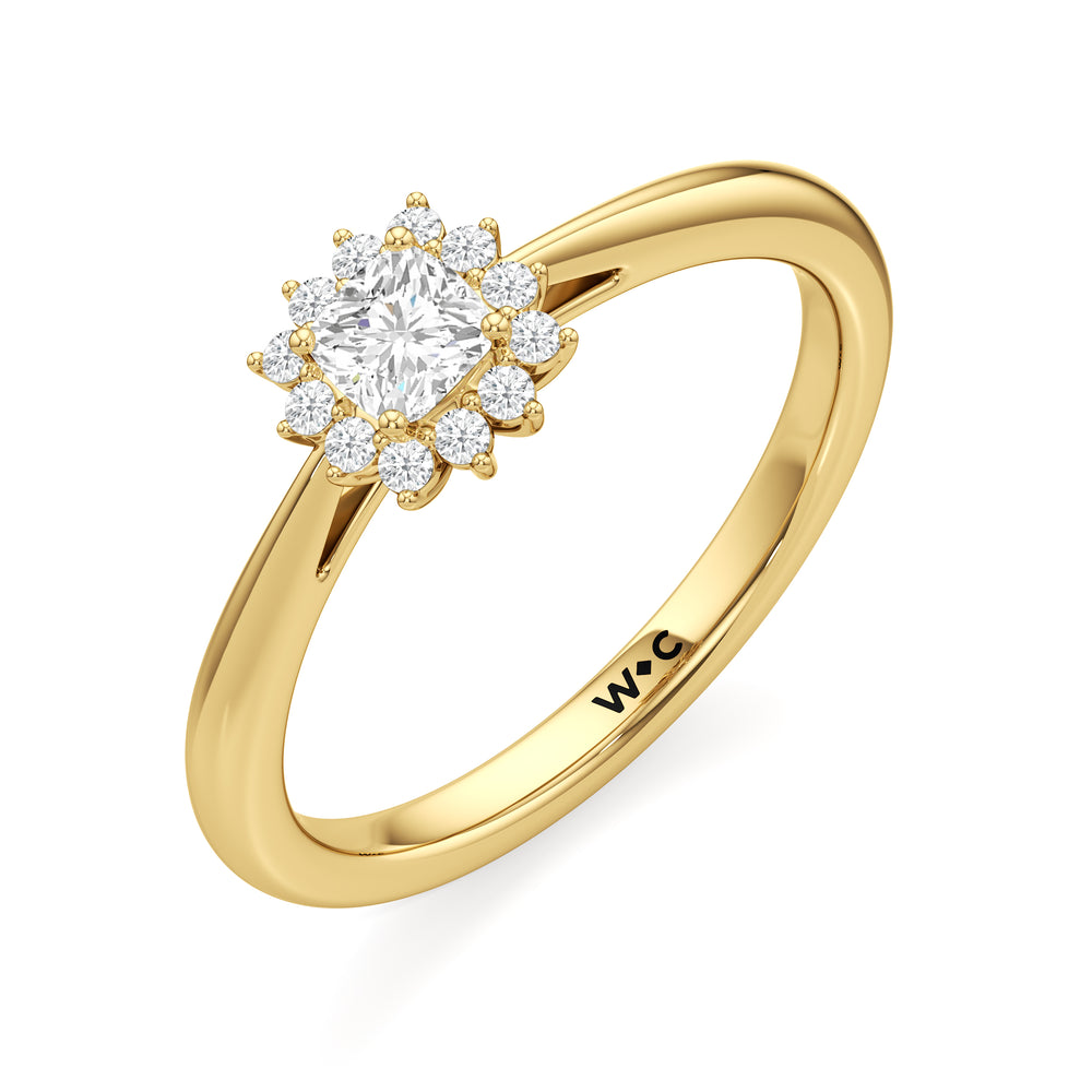 The Clementine Engagement Ring with Cushion Cut Diamond in 14KT Yellow Gold view 3
