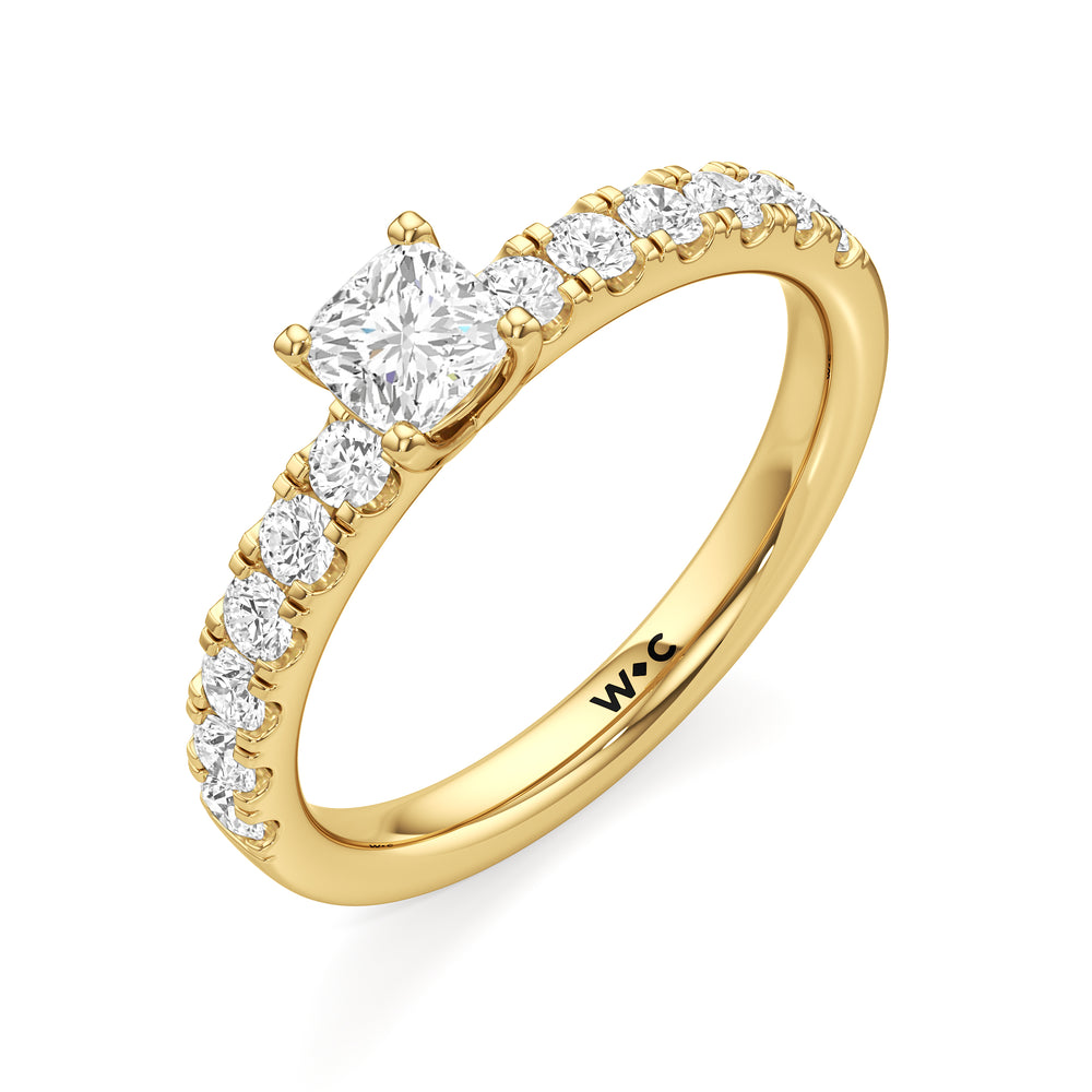 The Aria Engagement Ring with Cushion Cut Diamond in 14KT Yellow Gold view 3

