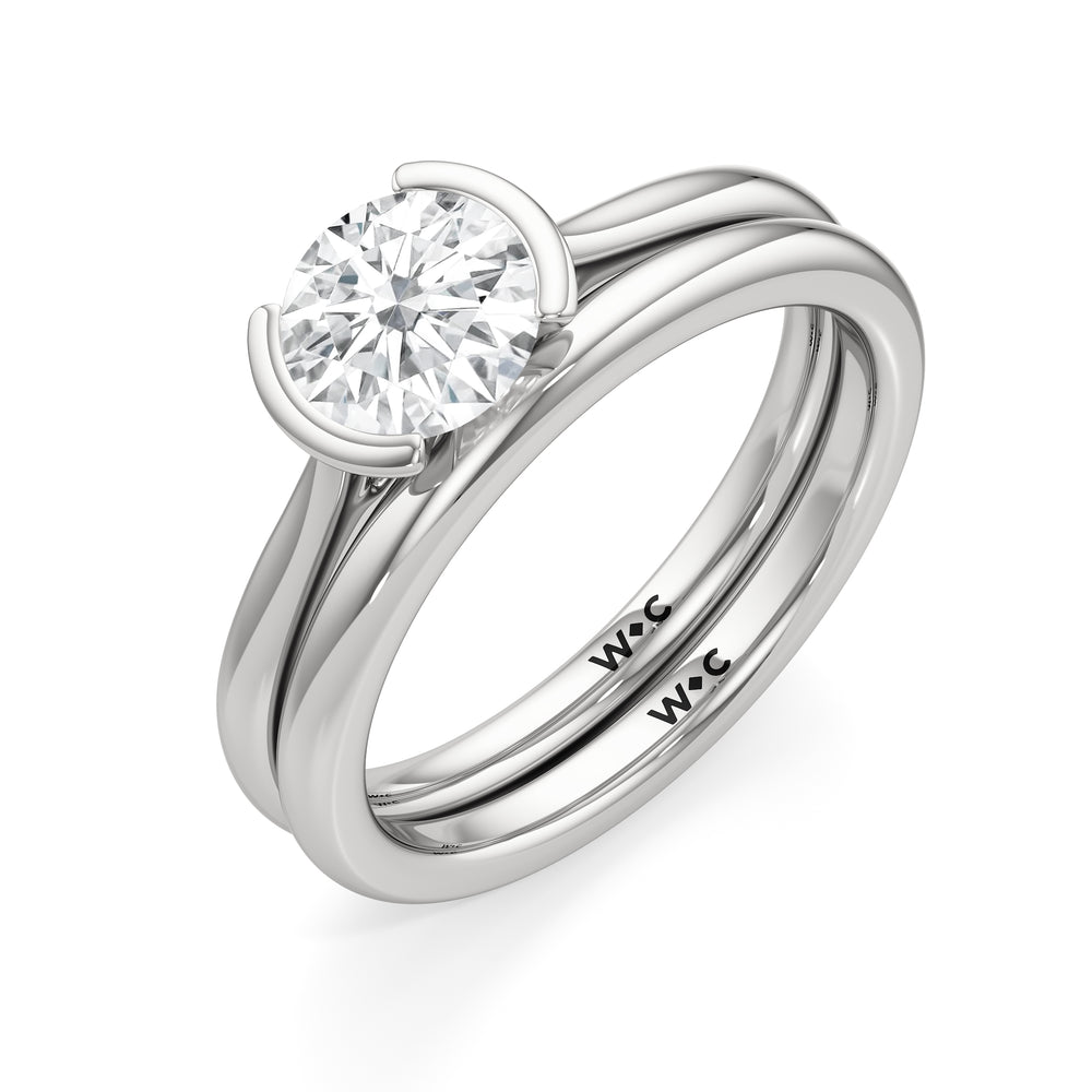 The Elena Wedding Band with Platinum Cut Diamond in 14KT Platinum view 4
