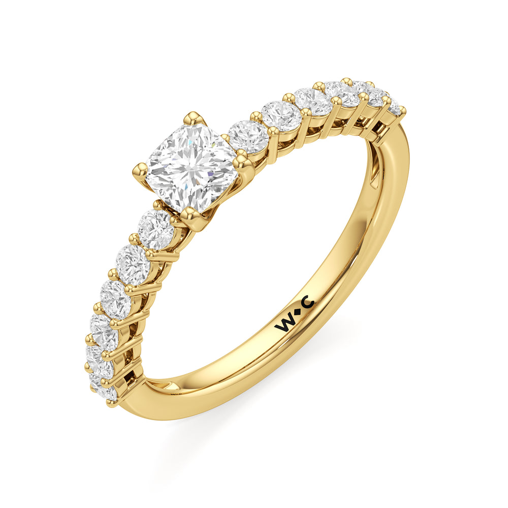 The Cecilia Engagement Ring with Cushion Cut Diamond in 14KT Yellow Gold view 3
