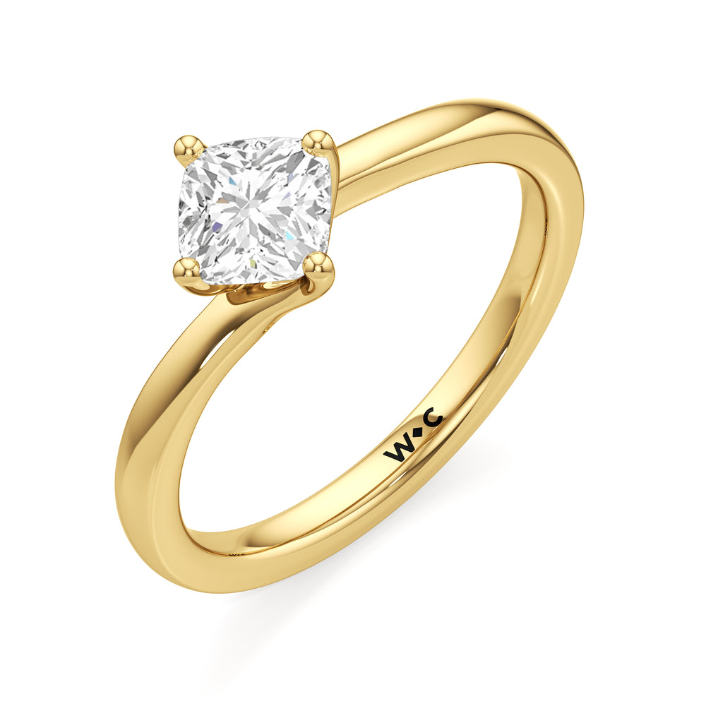 The Celeste Engagement Ring with Cushion Cut Diamond in 14KT Yellow Gold view 3
