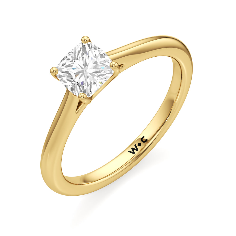 The Rona Engagement Ring with Cushion Cut Diamond in 14KT Yellow Gold view 3
