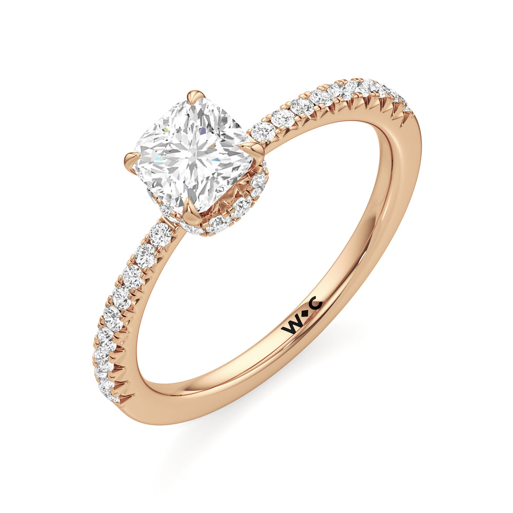 The Caroline Engagement Ring with Cushion Cut Diamond in 14KT Rose Gold view 3
