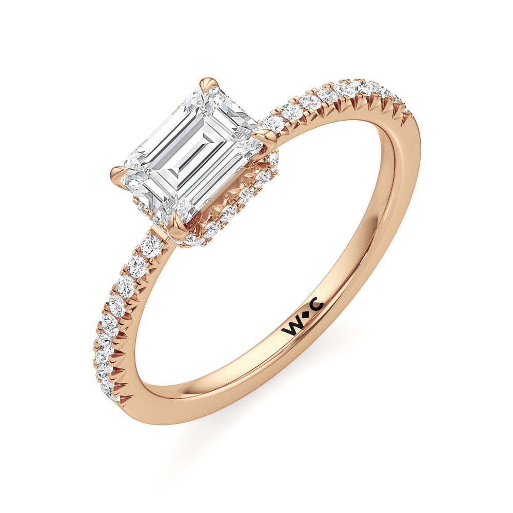 The Caroline Engagement Ring with Emerald Cut Diamond in 14KT Rose Gold view 3
