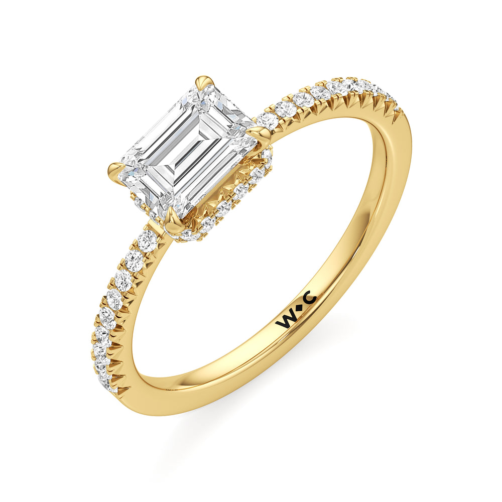 The Caroline Engagement Ring with Emerald Cut Diamond in 14KT Yellow Gold view 3
