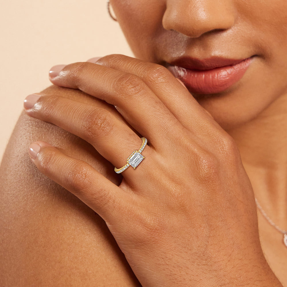 The Caroline Engagement Ring with Emerald Cut Diamond in 14KT Rose Gold view 4
