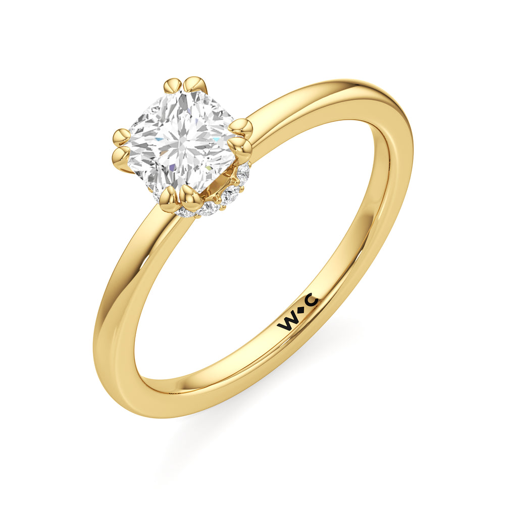 The Faye Engagement Ring with Cushion Cut Diamond in 14KT Yellow Gold view 3

