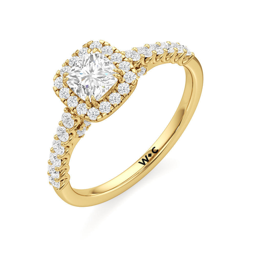 The Lucille Engagement Ring with Cushion Cut Diamond in 14KT Yellow Gold view 3
