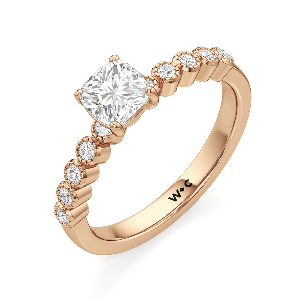 The Greer Engagement Ring with Cushion Cut Diamond in 14KT Rose Gold view 3

