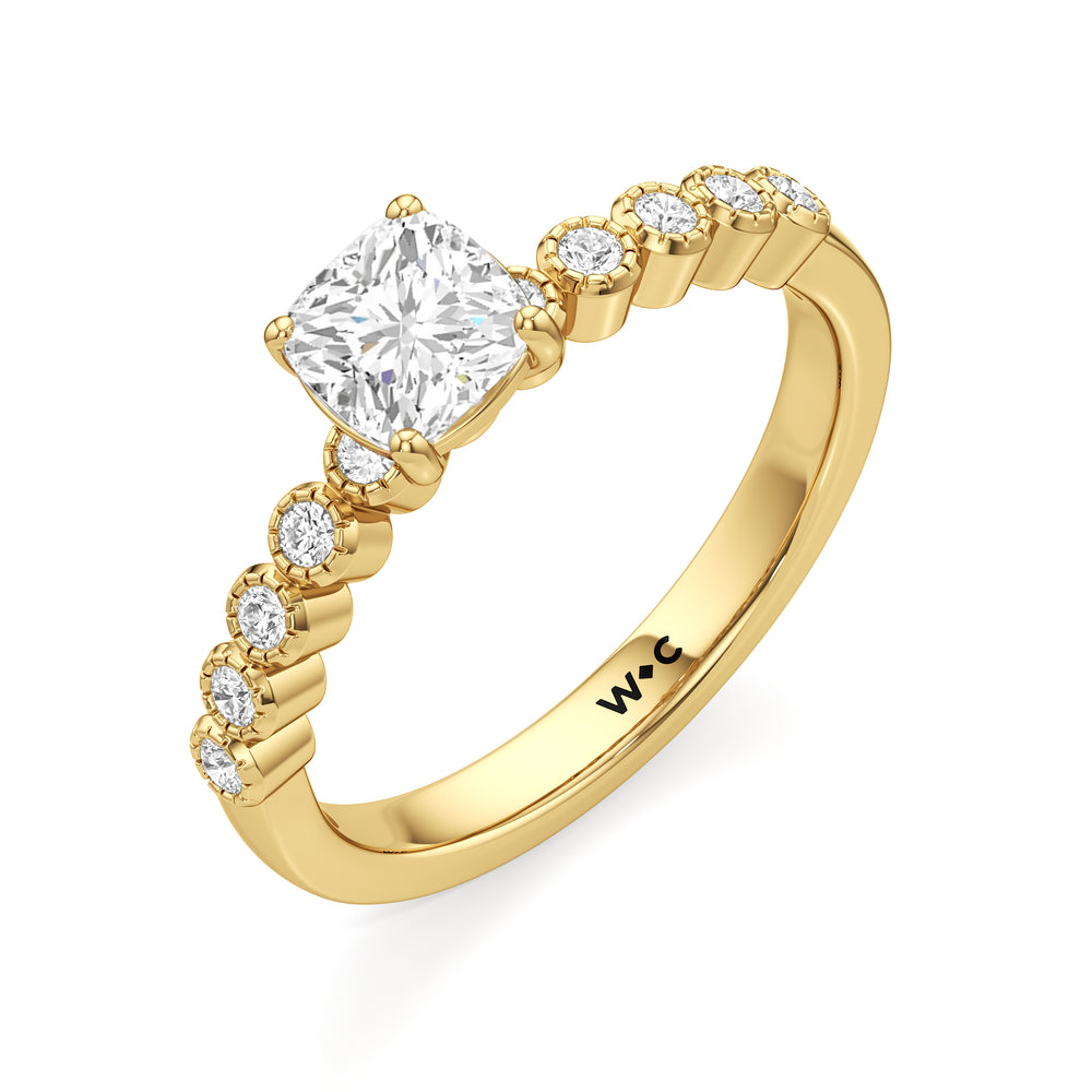 The Greer Engagement Ring with Cushion Cut Diamond in 14KT Yellow Gold view 3
