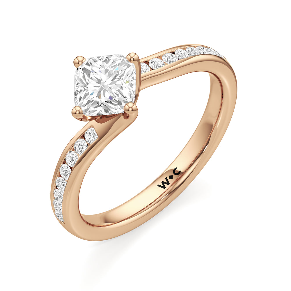 The Kit Engagement Ring with Cushion Cut Diamond in 14KT Rose Gold view 3
