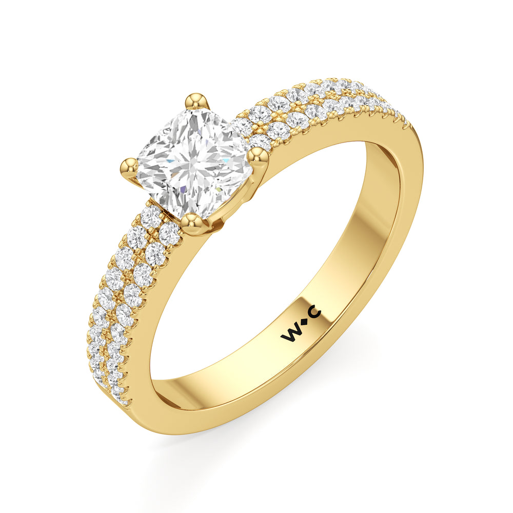 The Louisa Engagement Ring with Cushion Cut Diamond in 14KT Yellow Gold view 3
