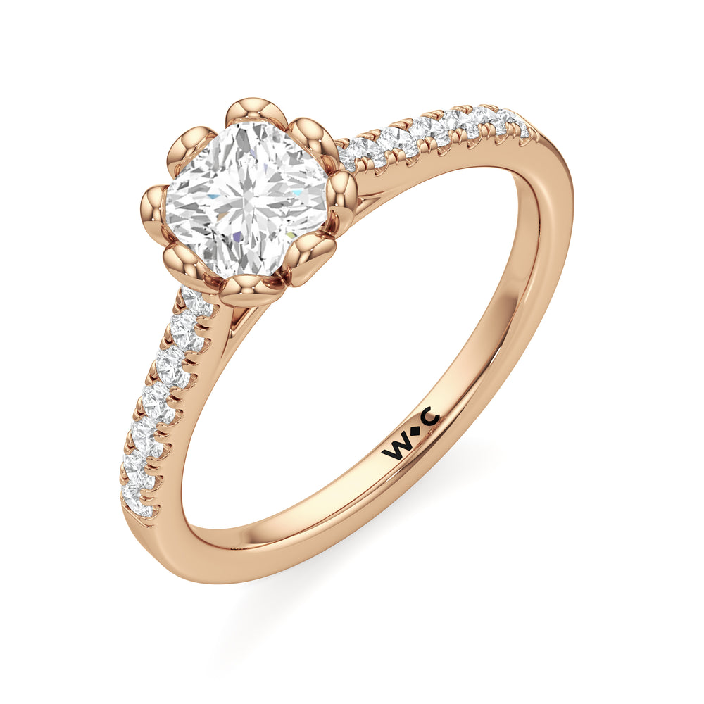 The Violet Engagement Ring with Cushion Cut Diamond in 14KT Rose Gold view 3
