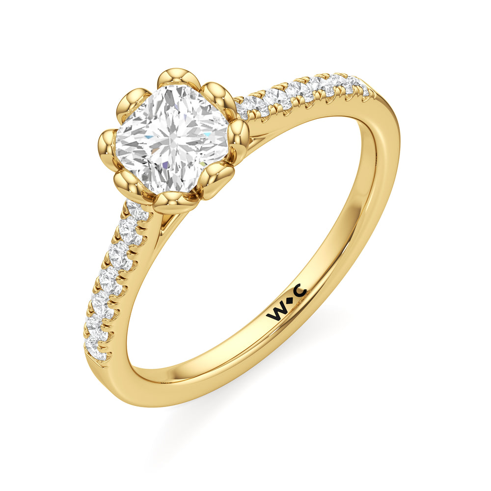 The Violet Engagement Ring with Cushion Cut Diamond in 14KT Yellow Gold view 3
