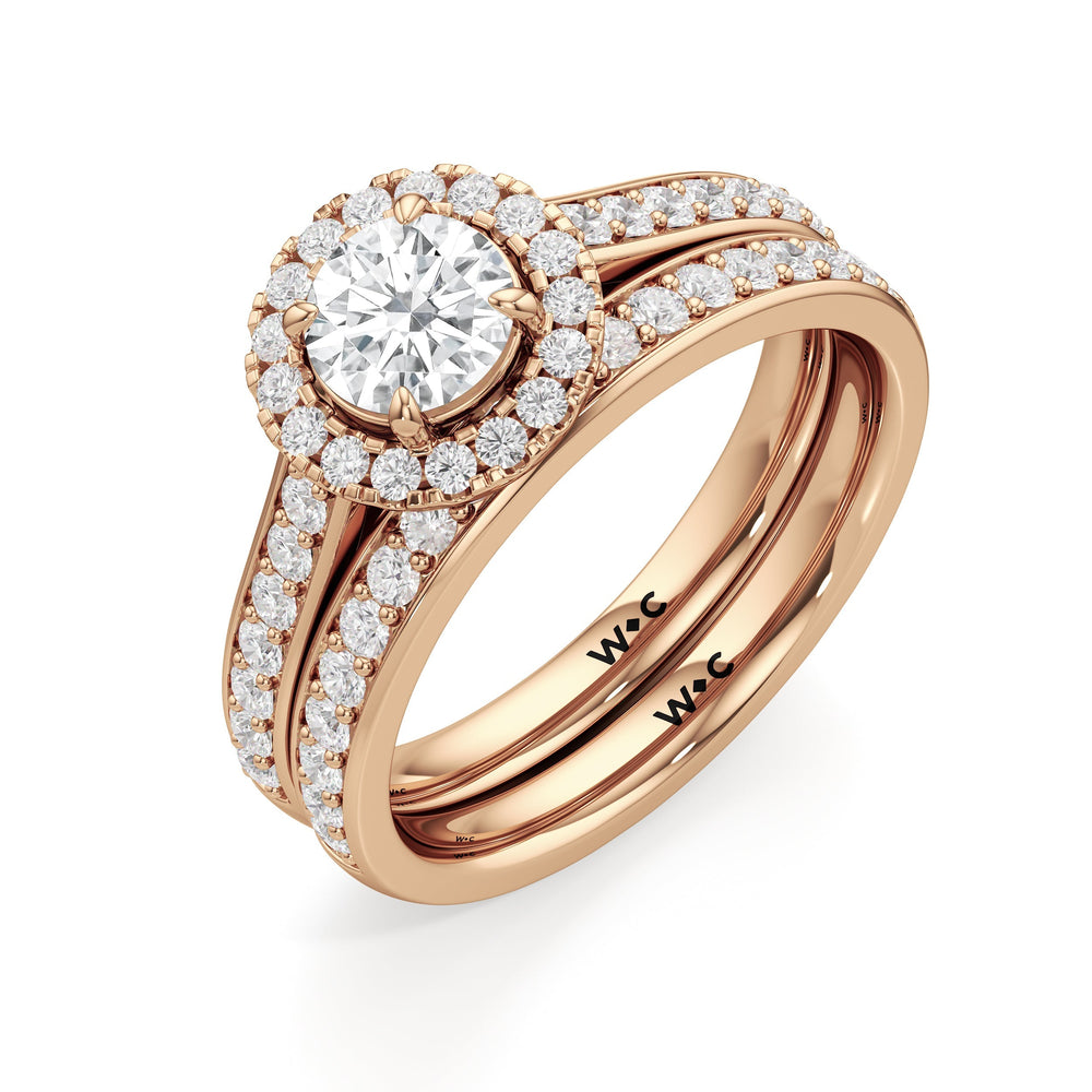 The Elysia Diamond Wedding Band with 18KT Rose Gold Cut Diamond in 14KT Rose Gold view 4
