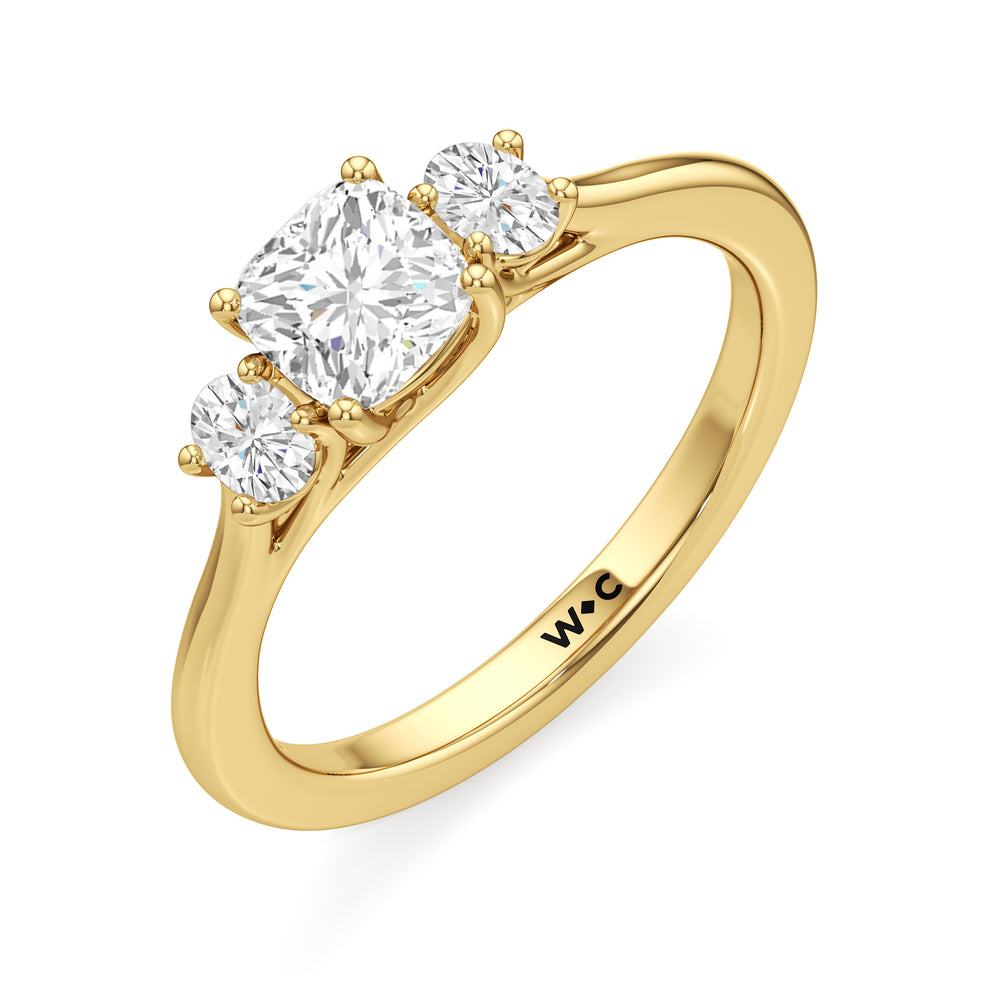 The Poppy Engagement Ring with Cushion Cut Diamond in 14KT Yellow Gold view 3
