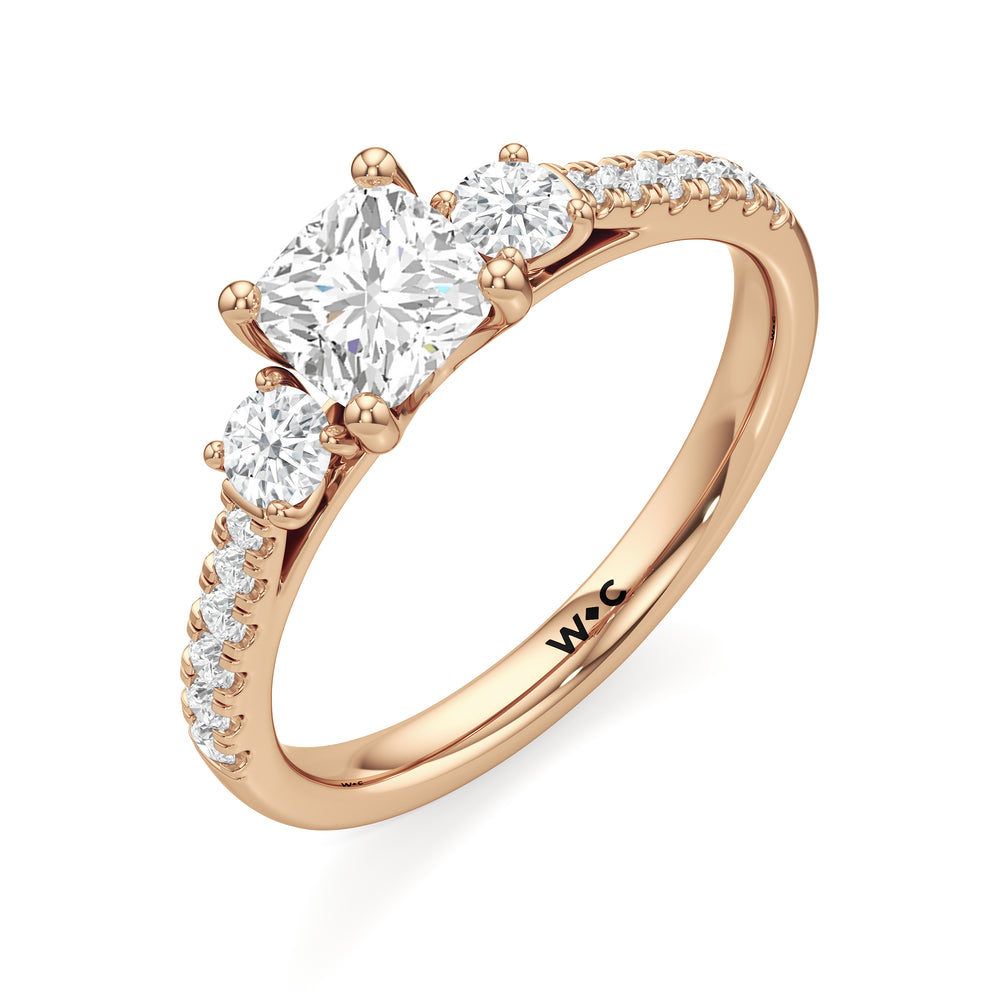 The Angelina Engagement Ring with Cushion Cut Diamond in 14KT Rose Gold view 3
