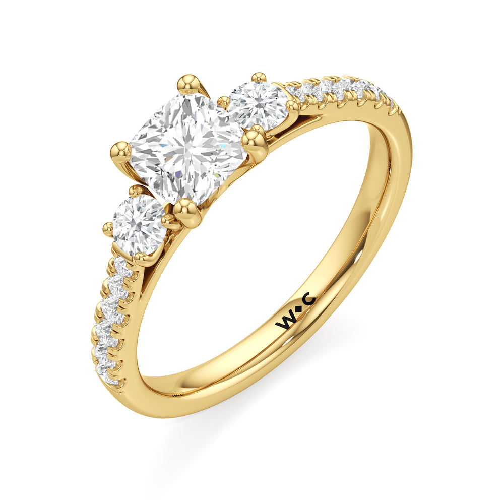 The Angelina Engagement Ring with Cushion Cut Diamond in 14KT Yellow Gold view 3
